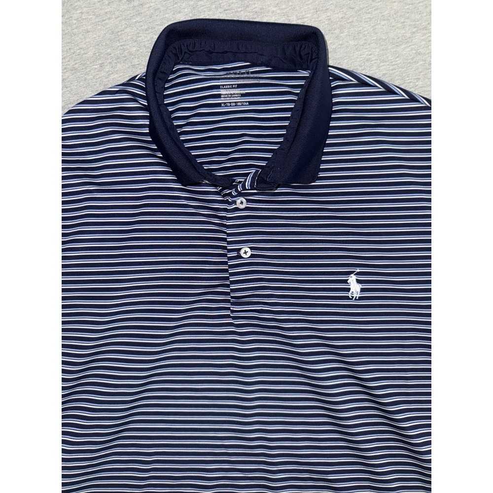 Ralph Lauren Men Polo Shirt Size XL Navy Blue Striped Performance Golf Preppy - Picture 1 of 6